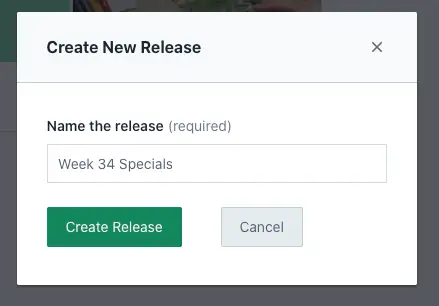 Planner App - Create new release dialog