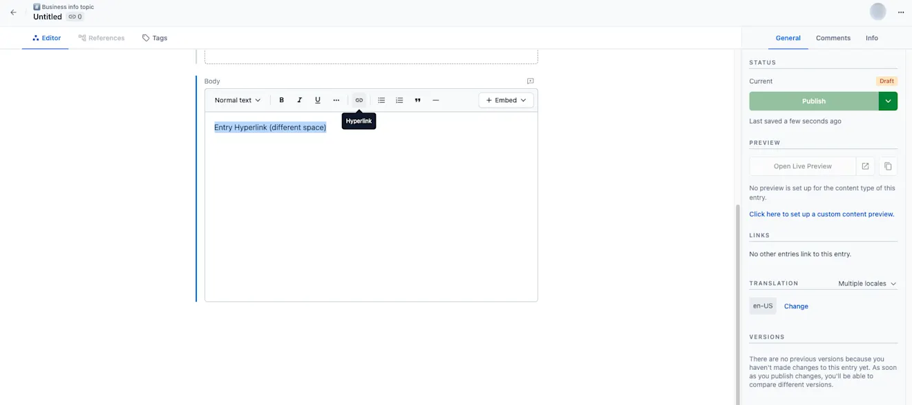 Cross-space references in Rich Text Click hyperlink