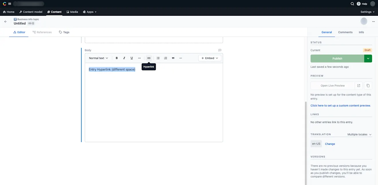 Cross-space references in Rich Text Click hyperlink