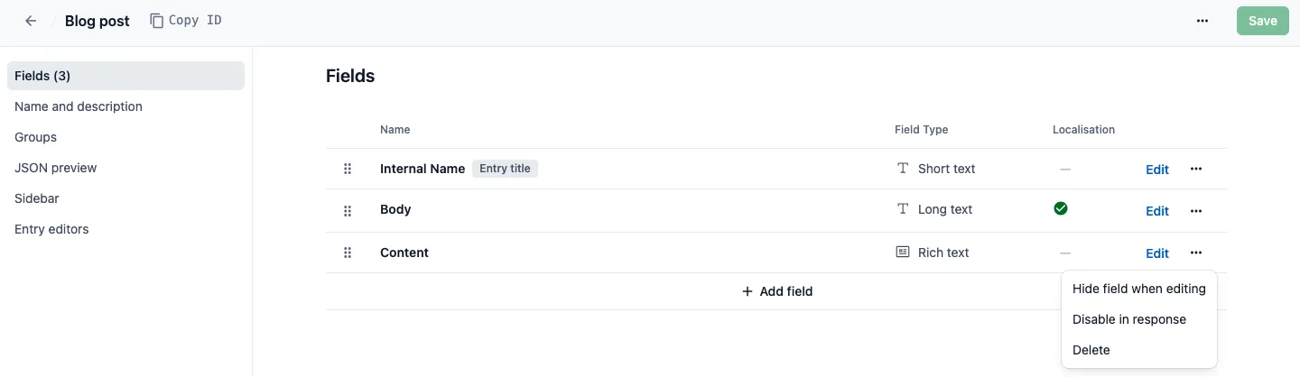 Content modeling basics hide field when editing