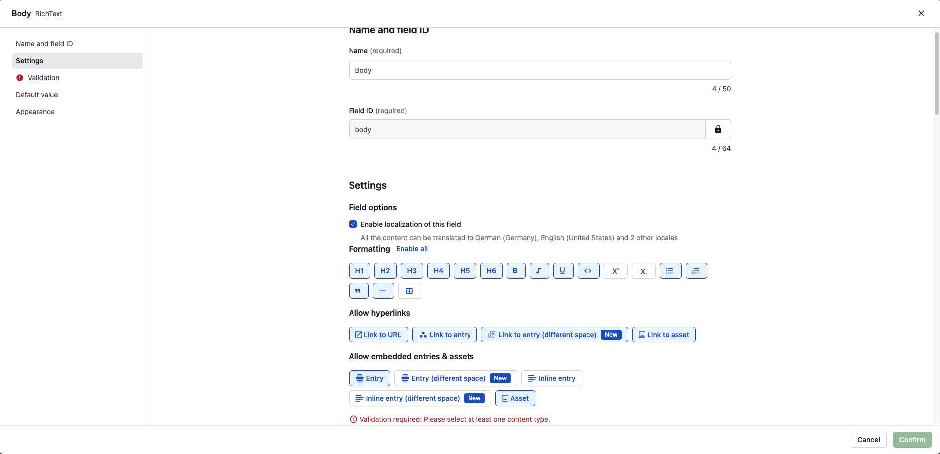 Cross-space references in Rich Text Link to entry (different space)