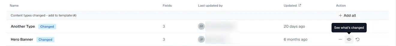 Content model templates: See what's changed option