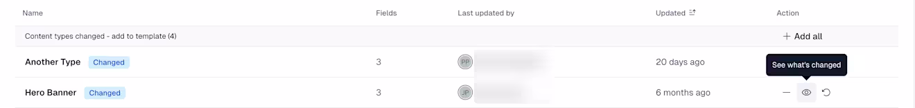 Content model templates: See what's changed option