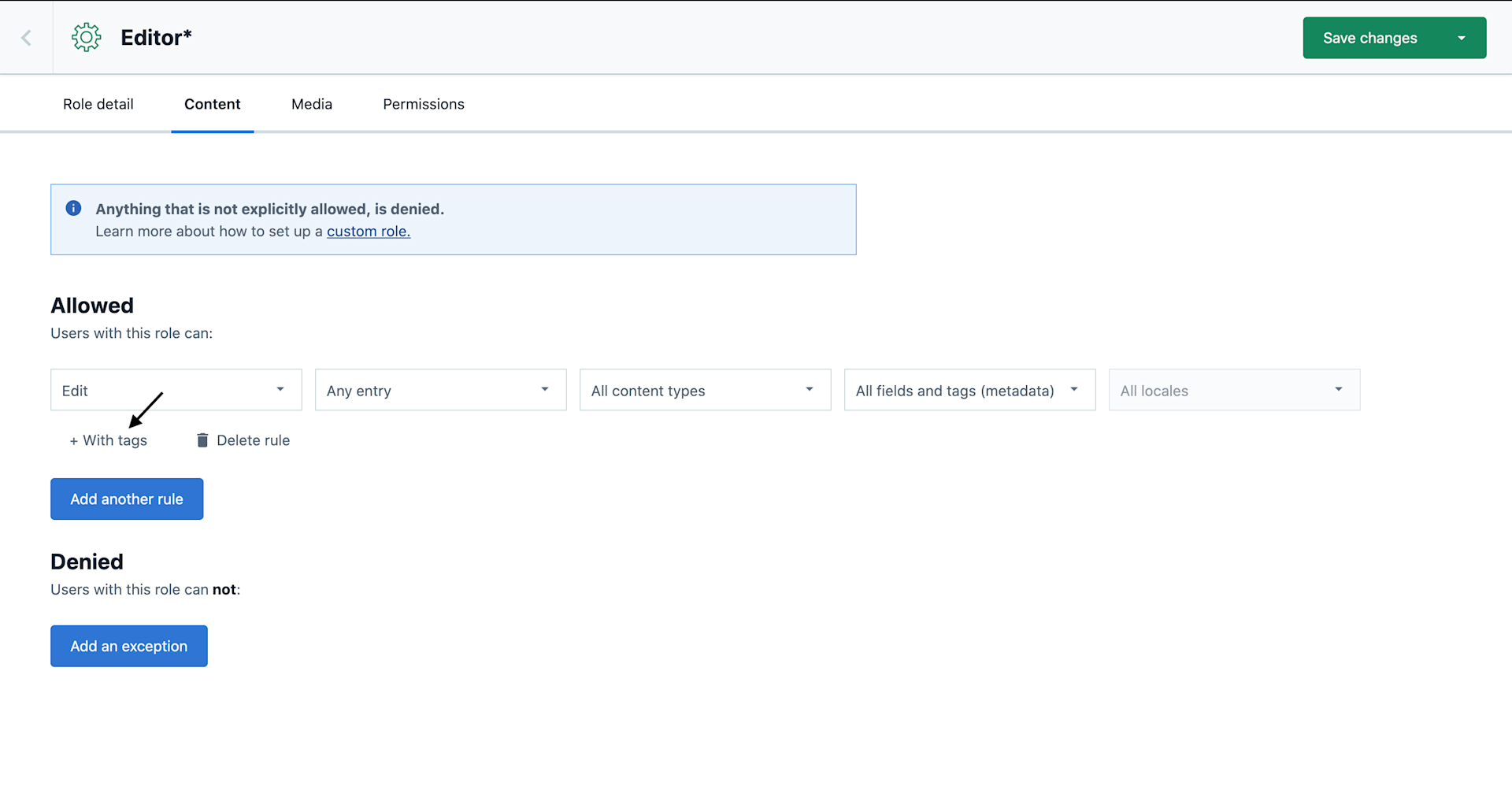 Role editor page - With tags button