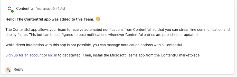 Microsoft Teams Welcome Message