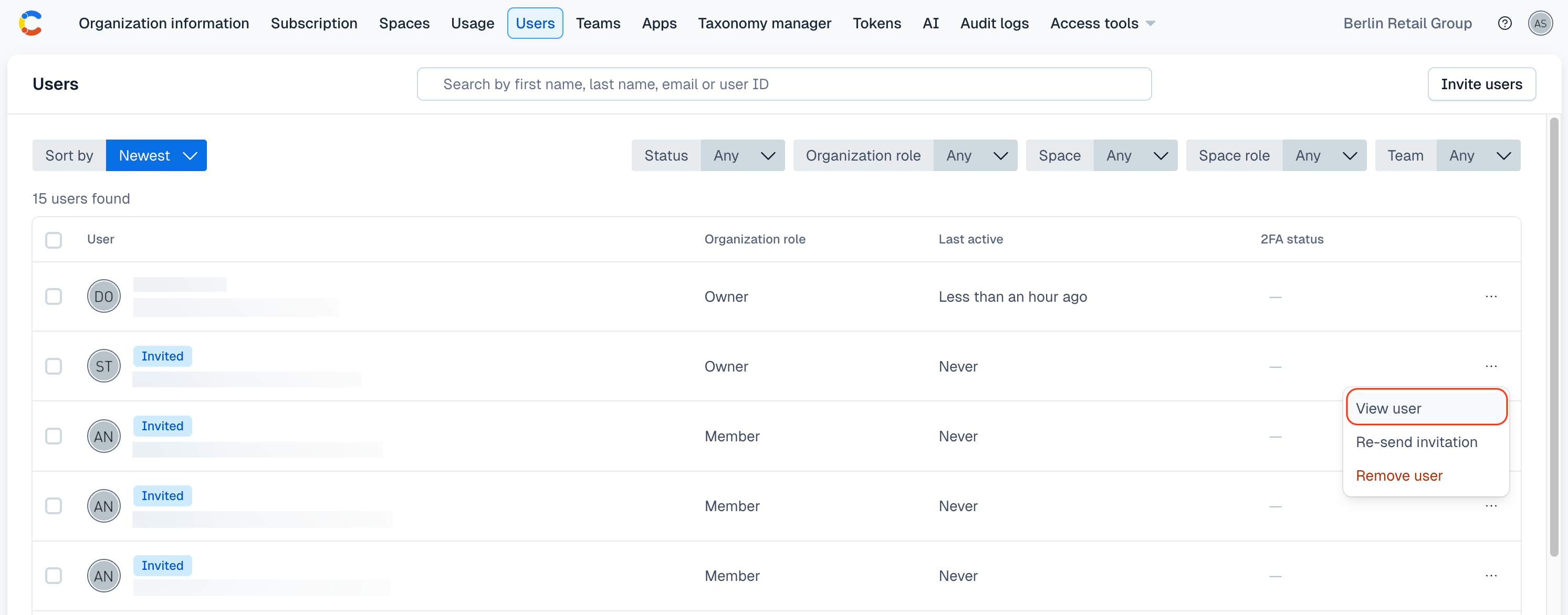 Users: View user