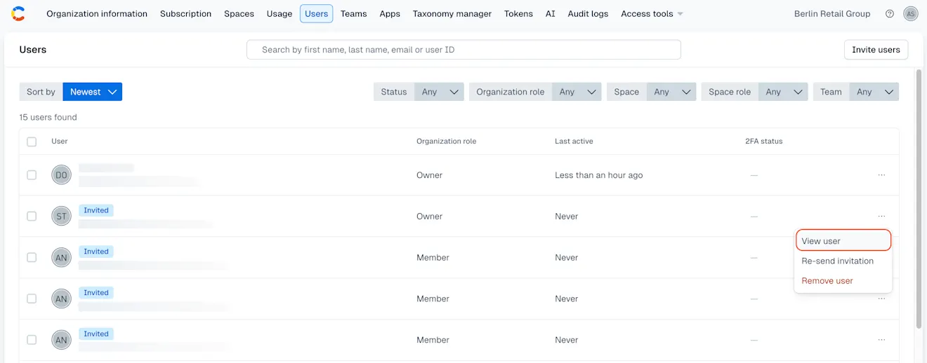 Users: View user