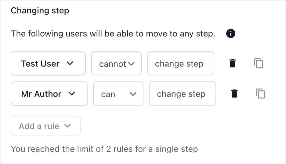 workflow step permissions Listing who can change