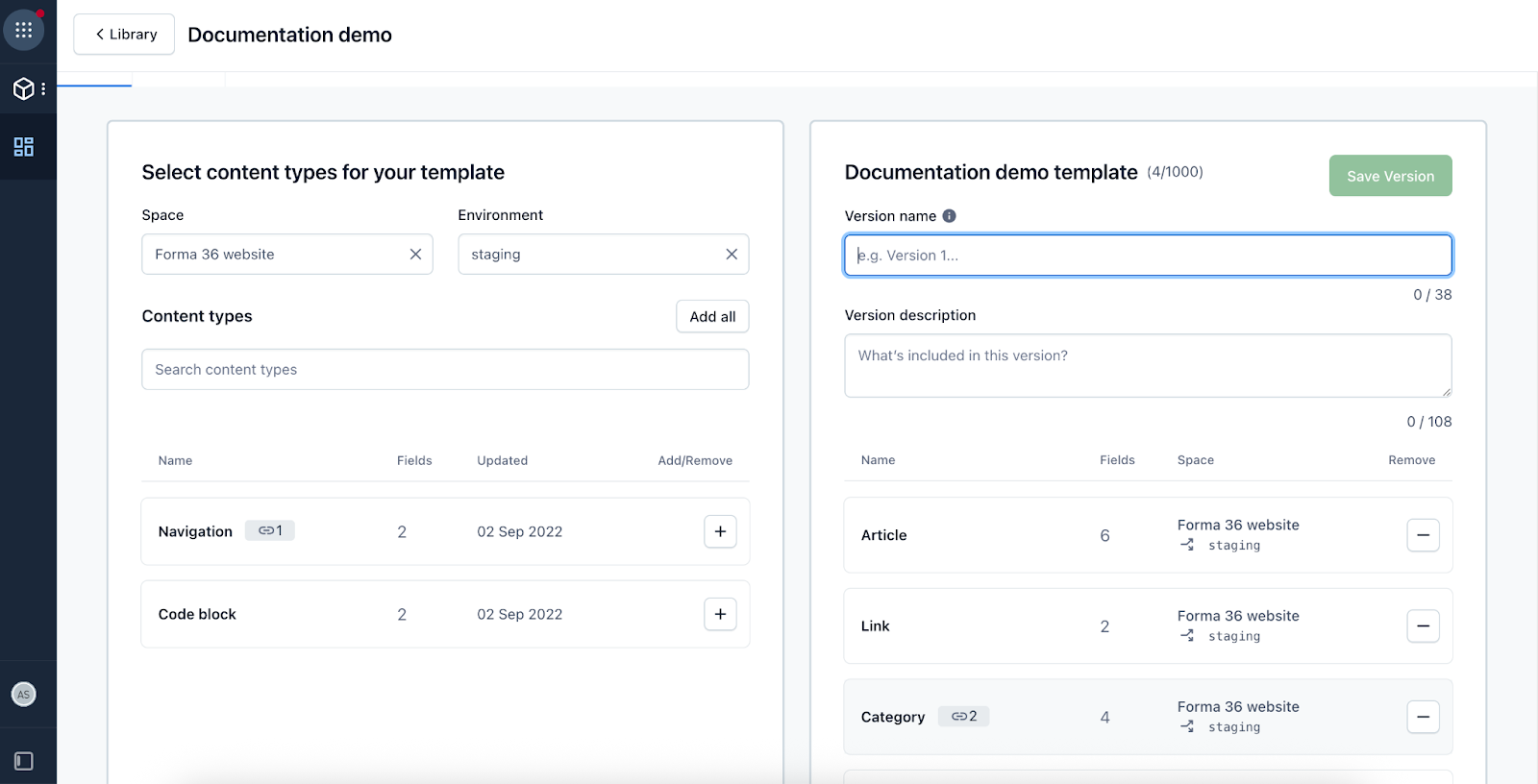 Content model templates: Select content types