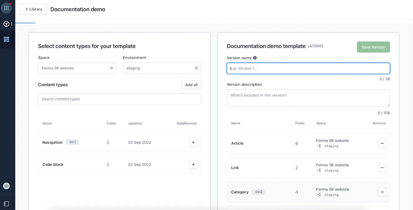 Content model templates: Select content types