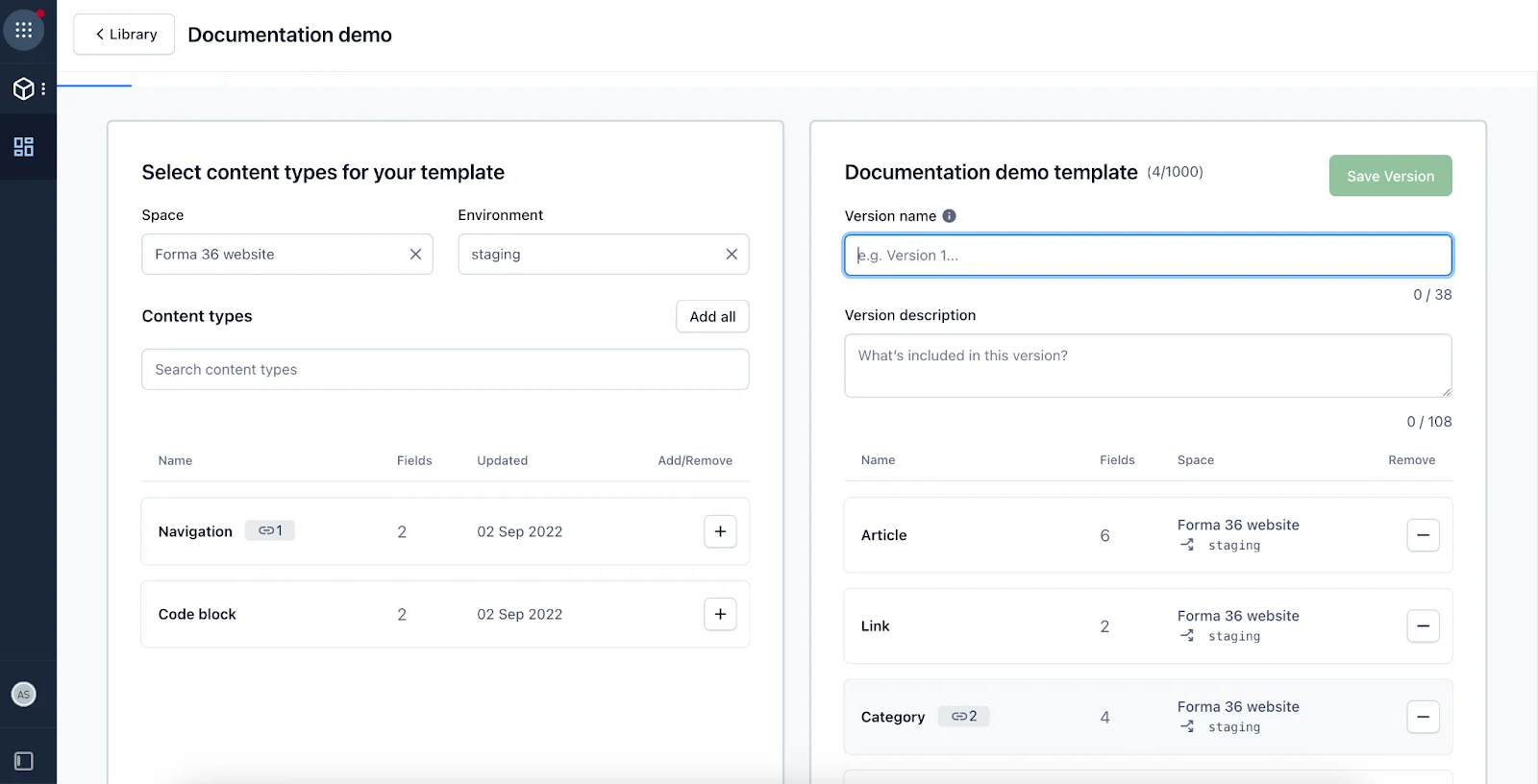 Content model templates: Select content types