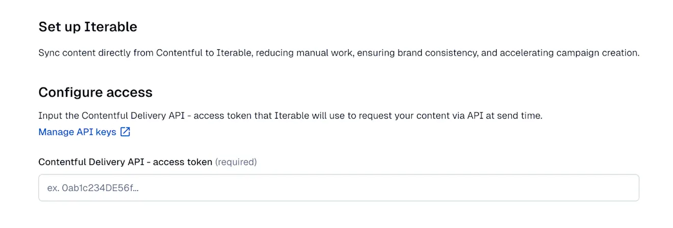 Iterable: Contentful API key