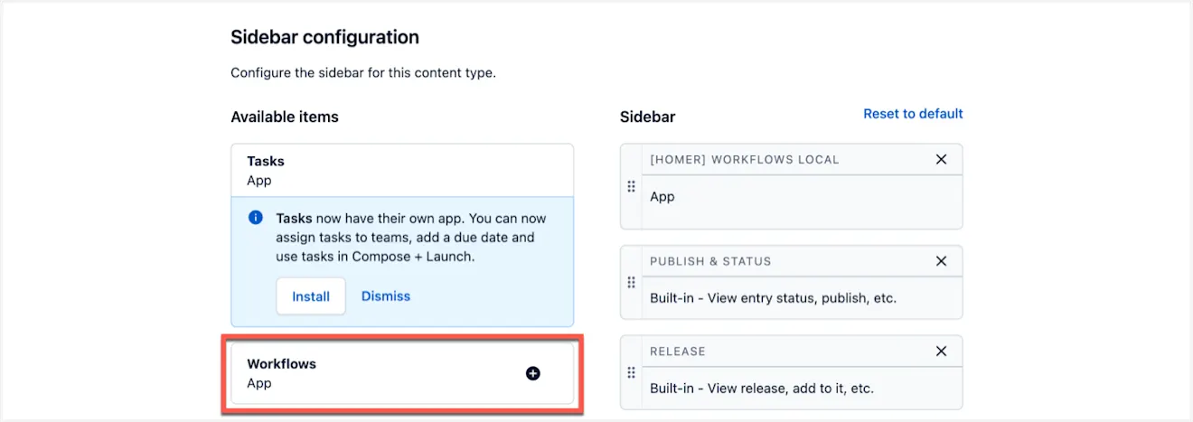 workflows Sidebar configuration