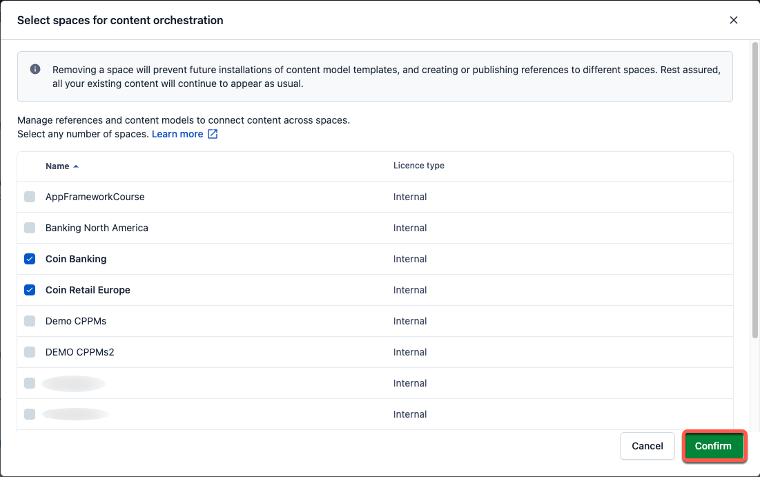 Orchestration Confirm changing orchestration spaces