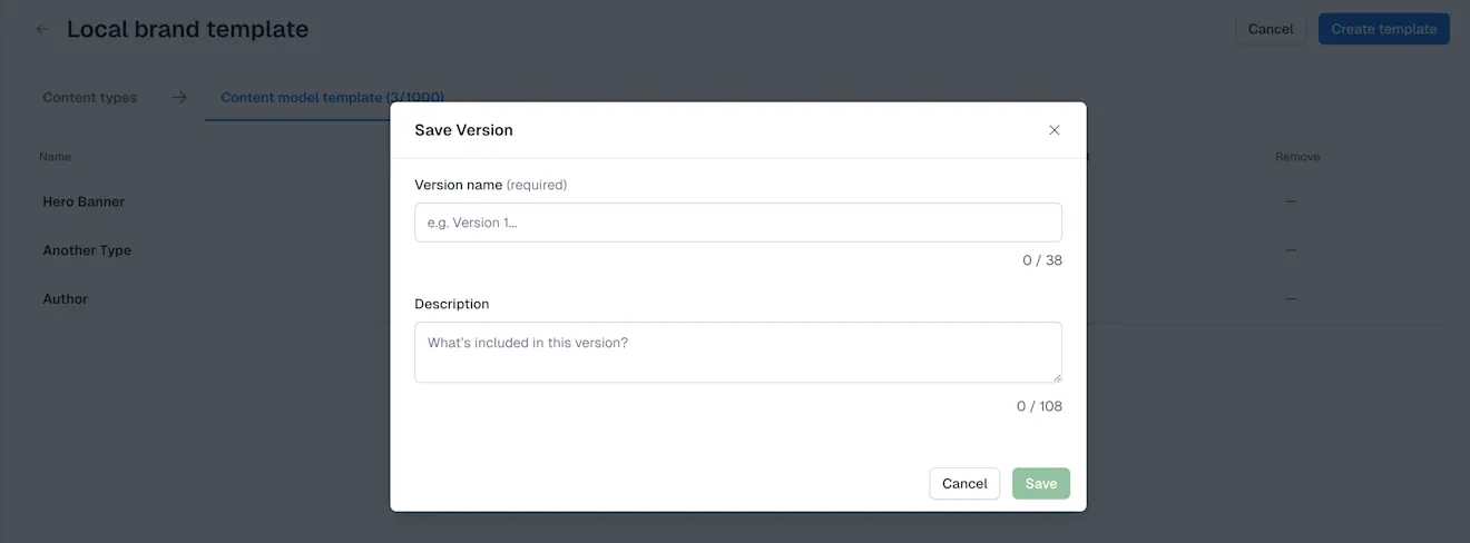 Content model templates: Save version