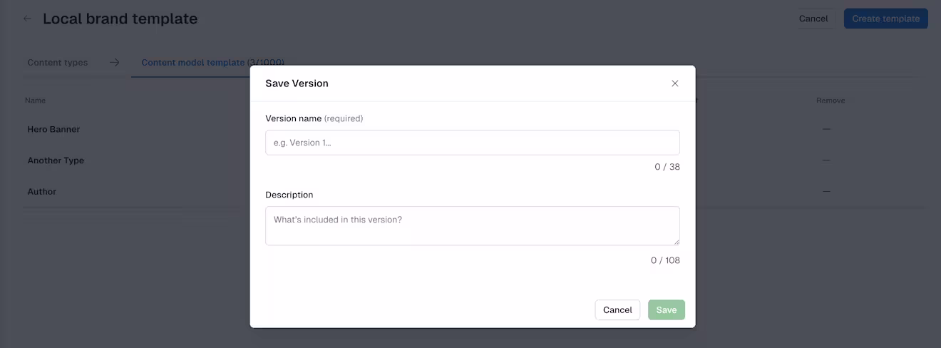Content model templates: Save version