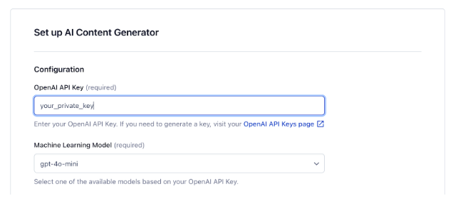 AI Content Generator Configure