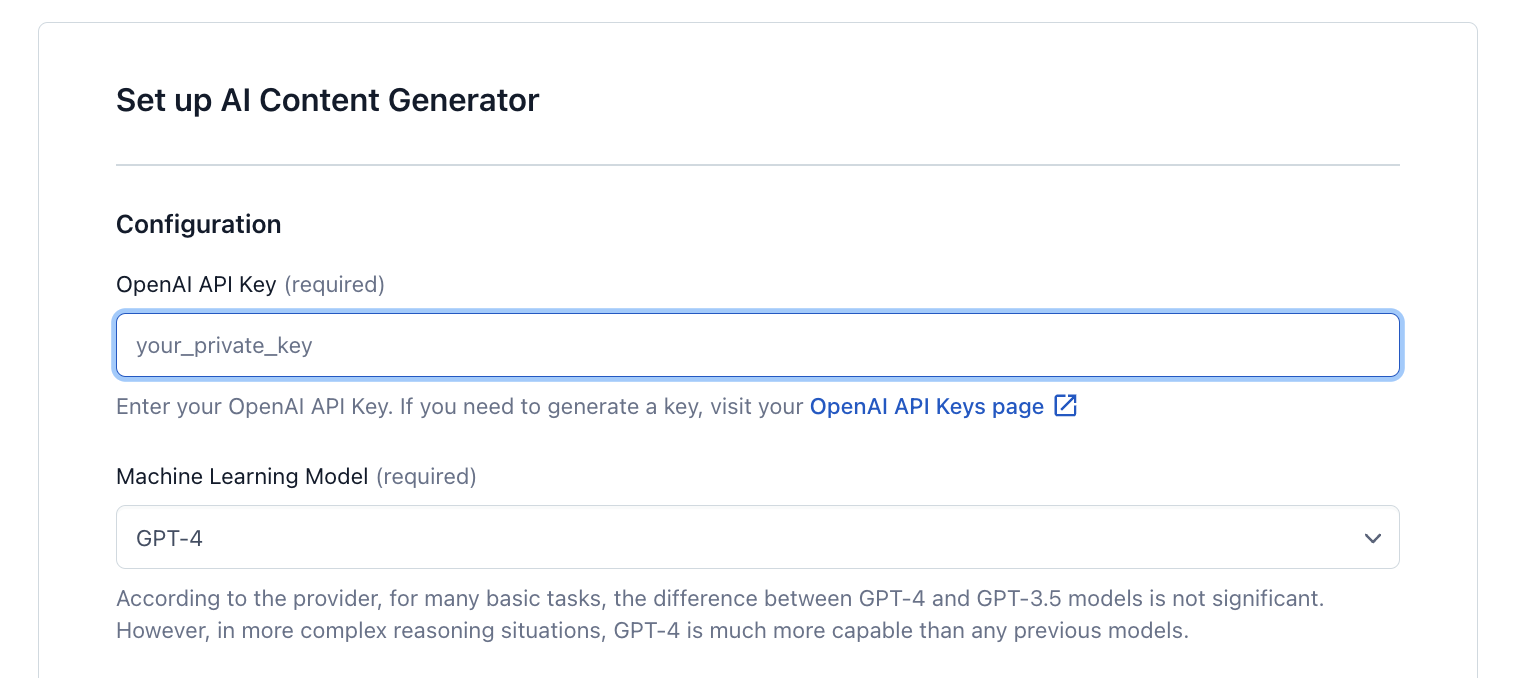 AI Content Generator Configure