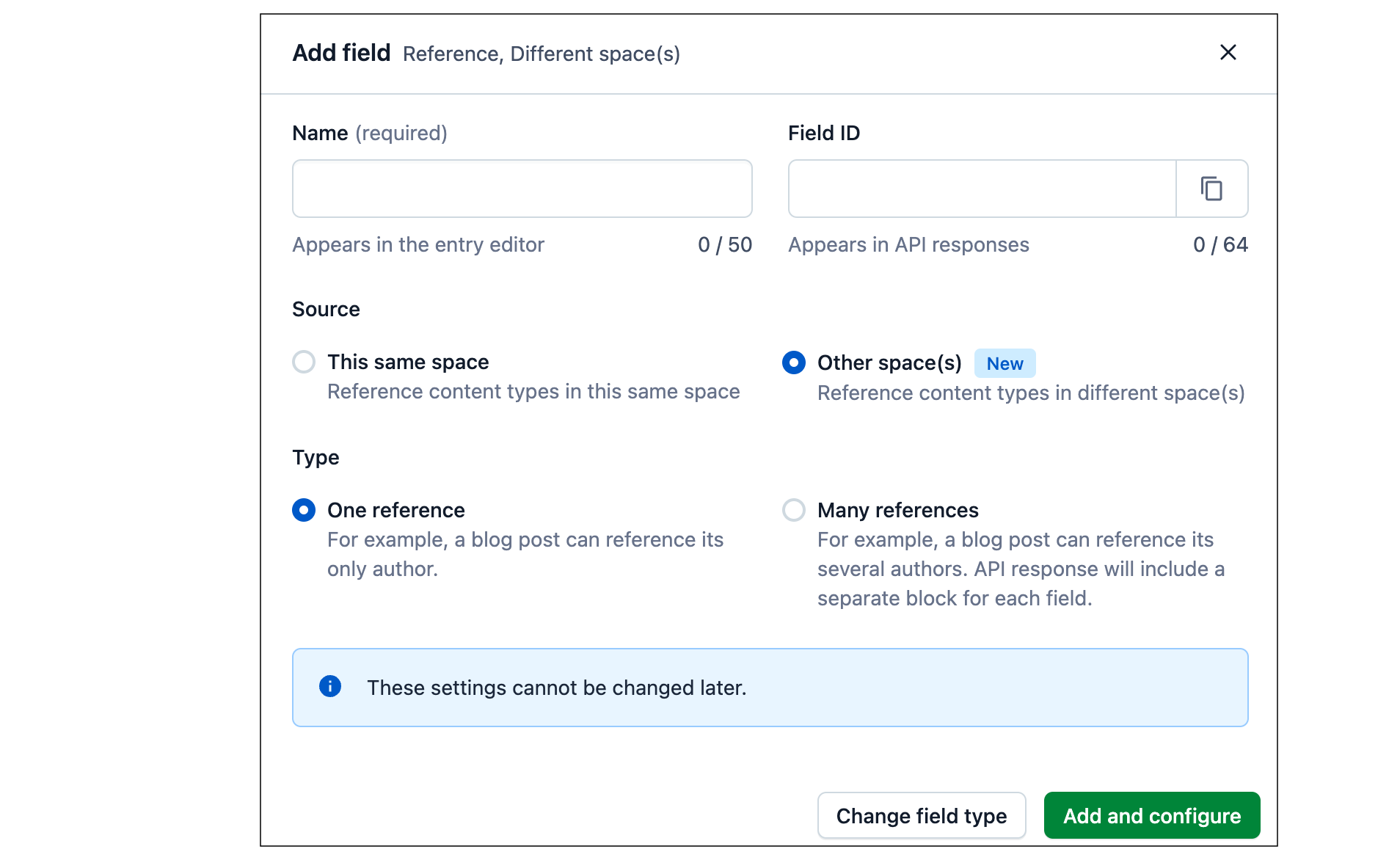 References across spaces Select source and type