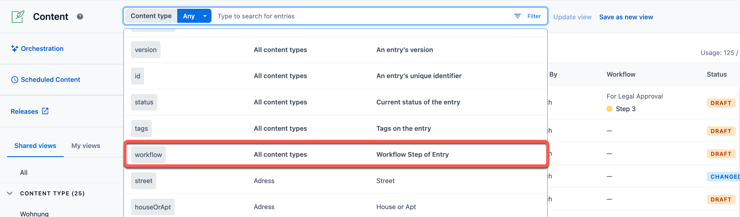 workflows filter 