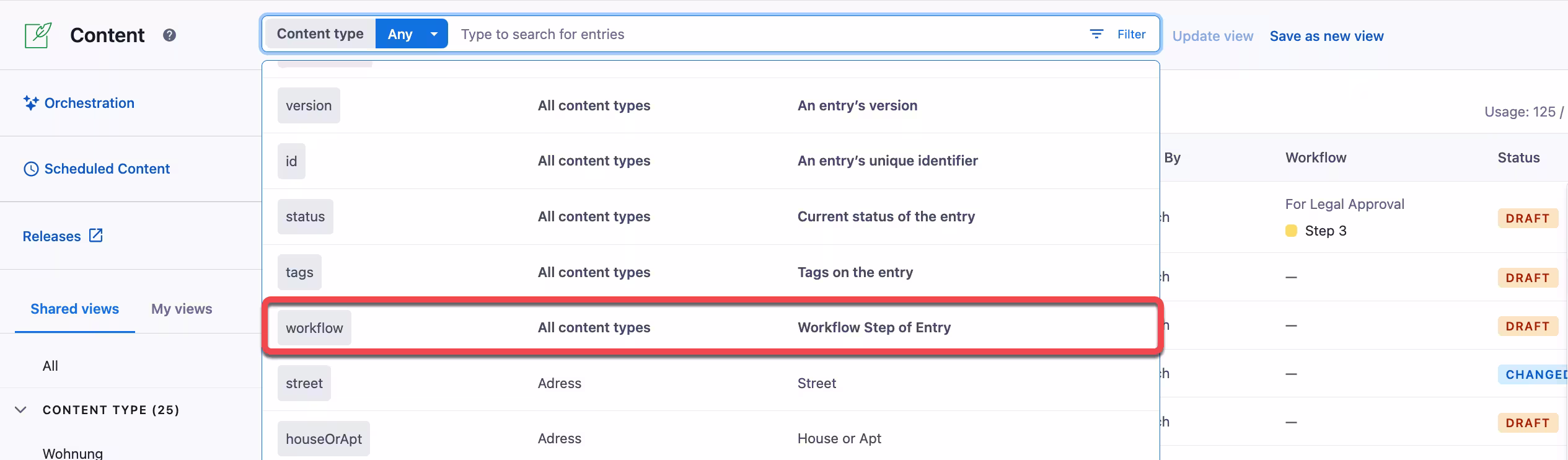 workflows filter
