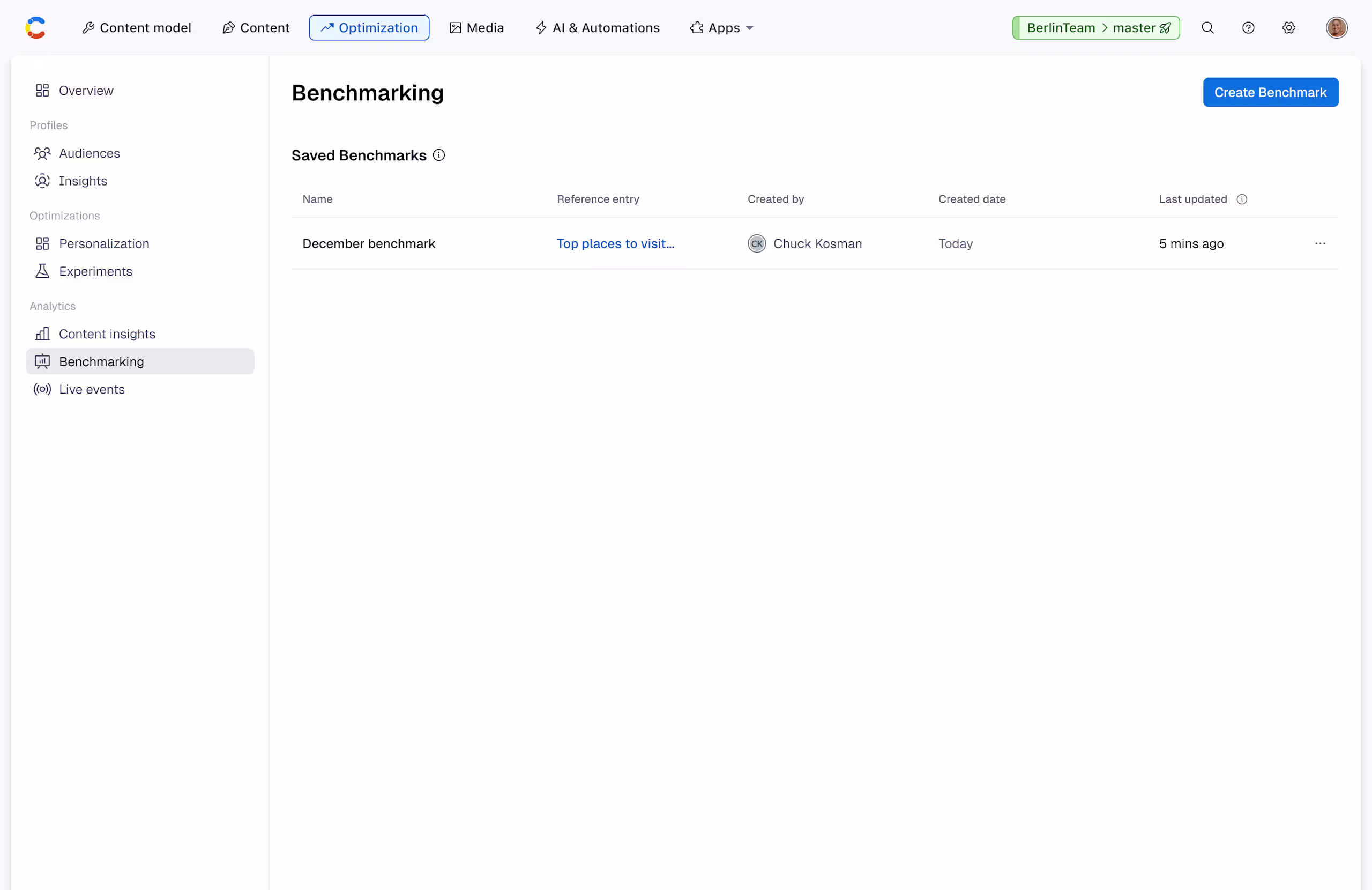 Analytics: Created Benchmarking