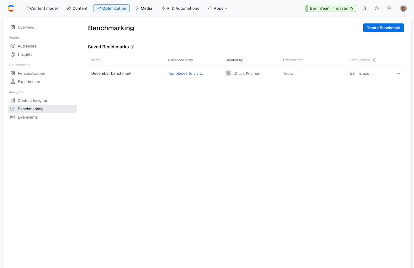 Analytics: Created Benchmarking