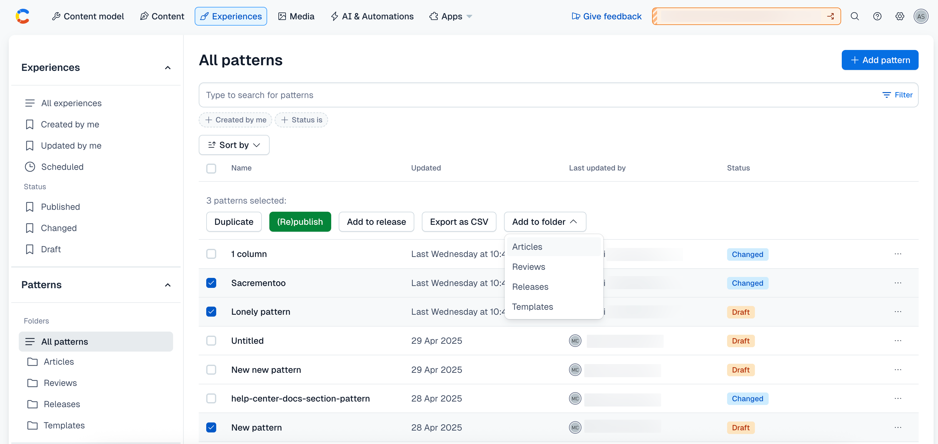 Move patterns in bulk