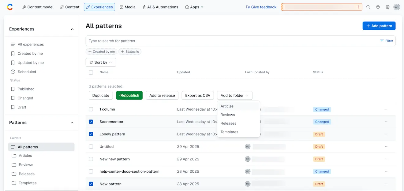 Move patterns in bulk