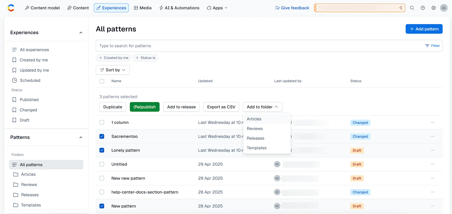 Move patterns in bulk