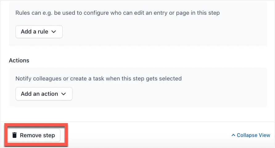 workflows Remove step 