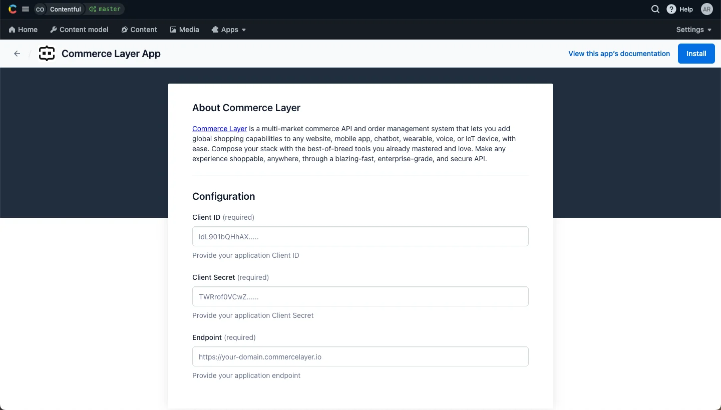 Apps Commerce Layer install