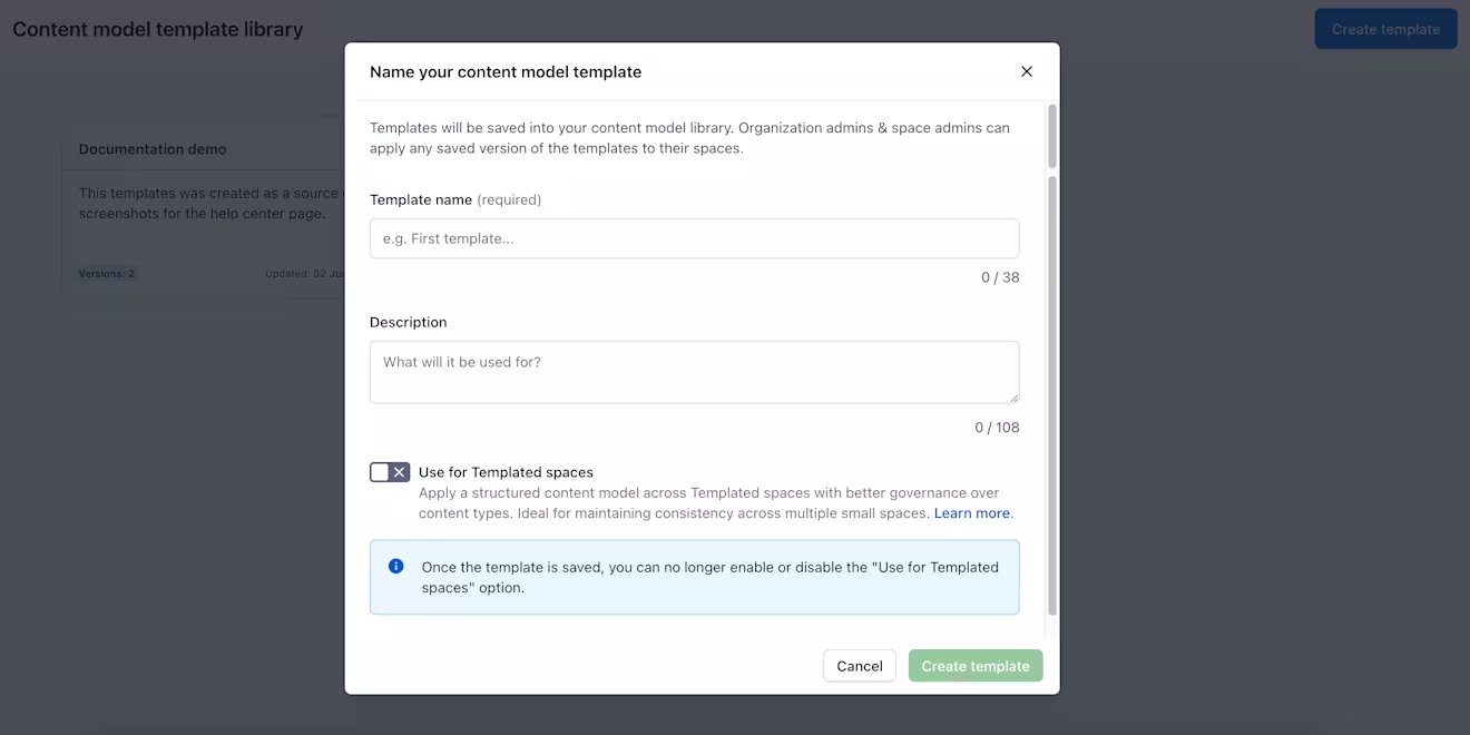 Content model templates: Name your content model template