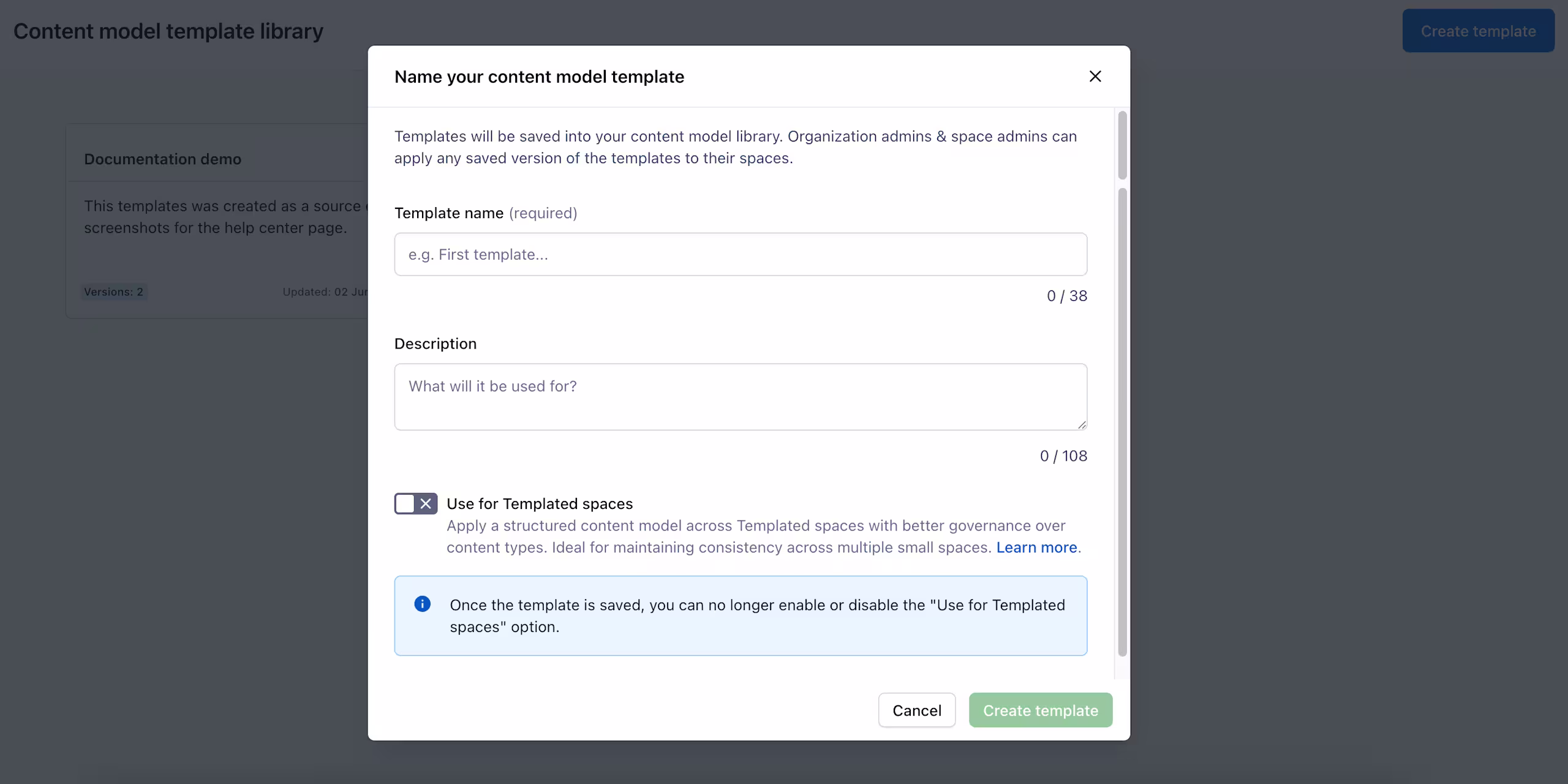 Content model templates: Name your content model template