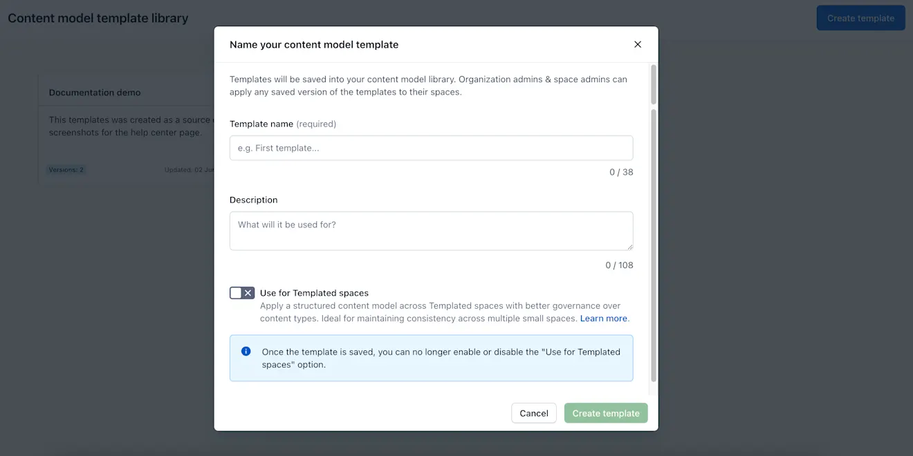 Content model templates: Name your content model template