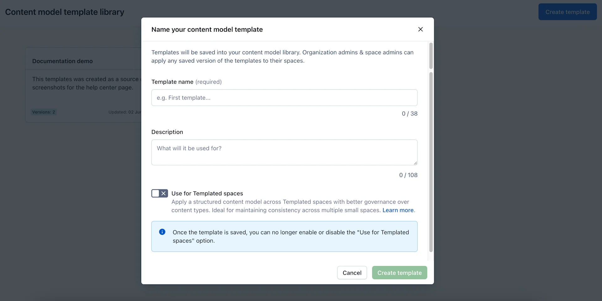 Content model templates: Name your content model template