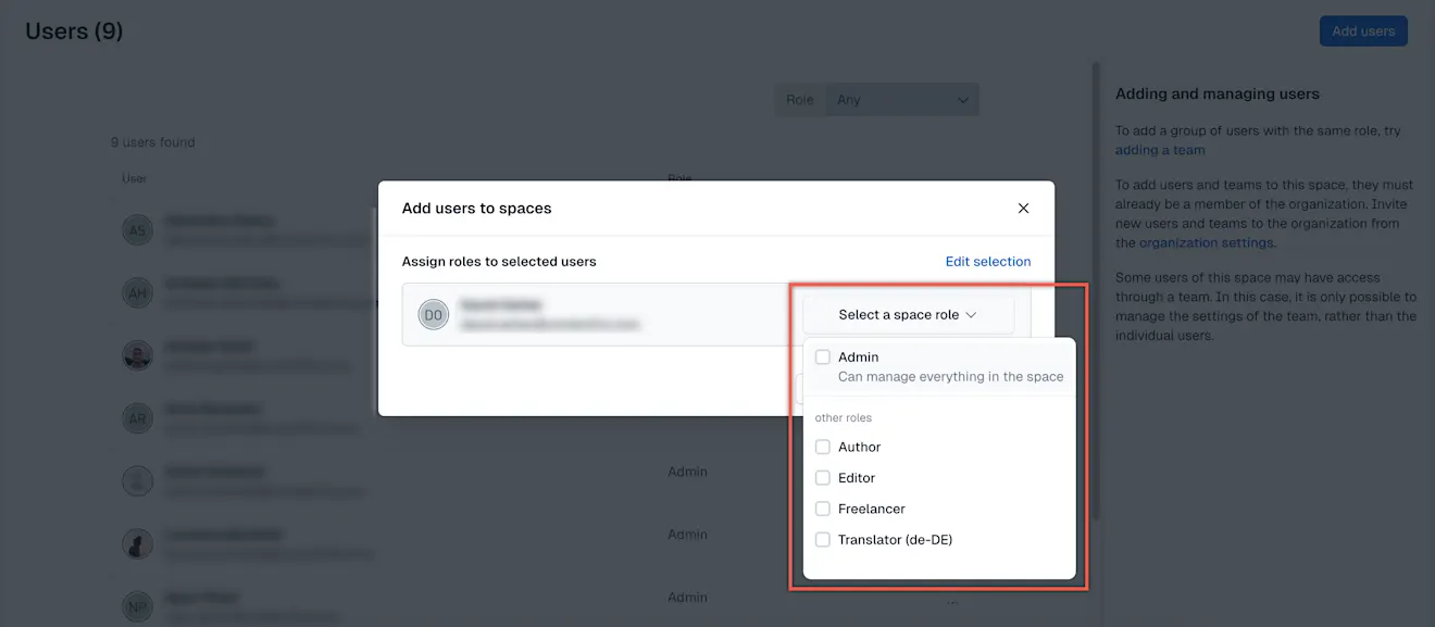 Users Select a space role