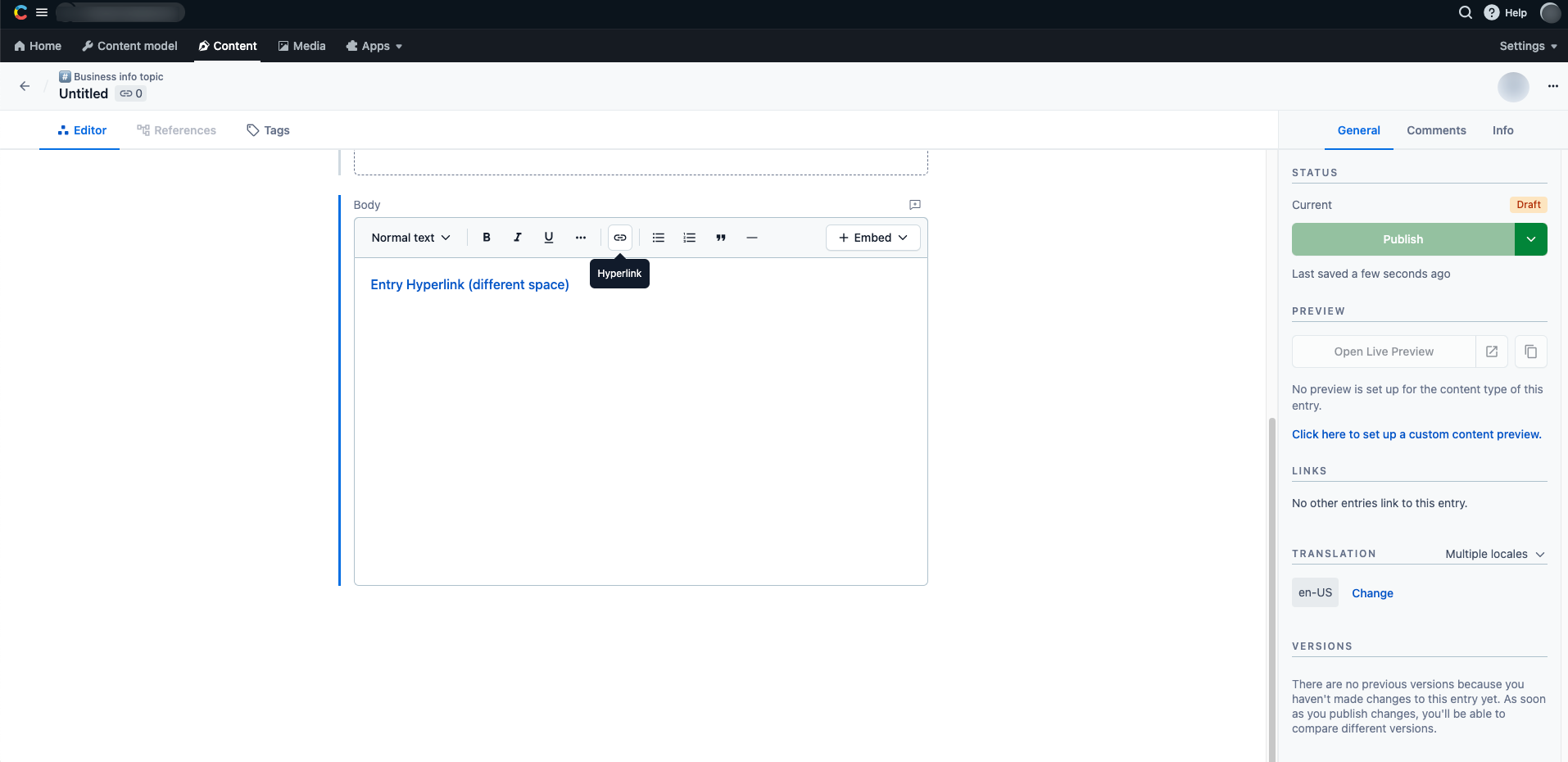 Cross-space references in Rich Text Final result