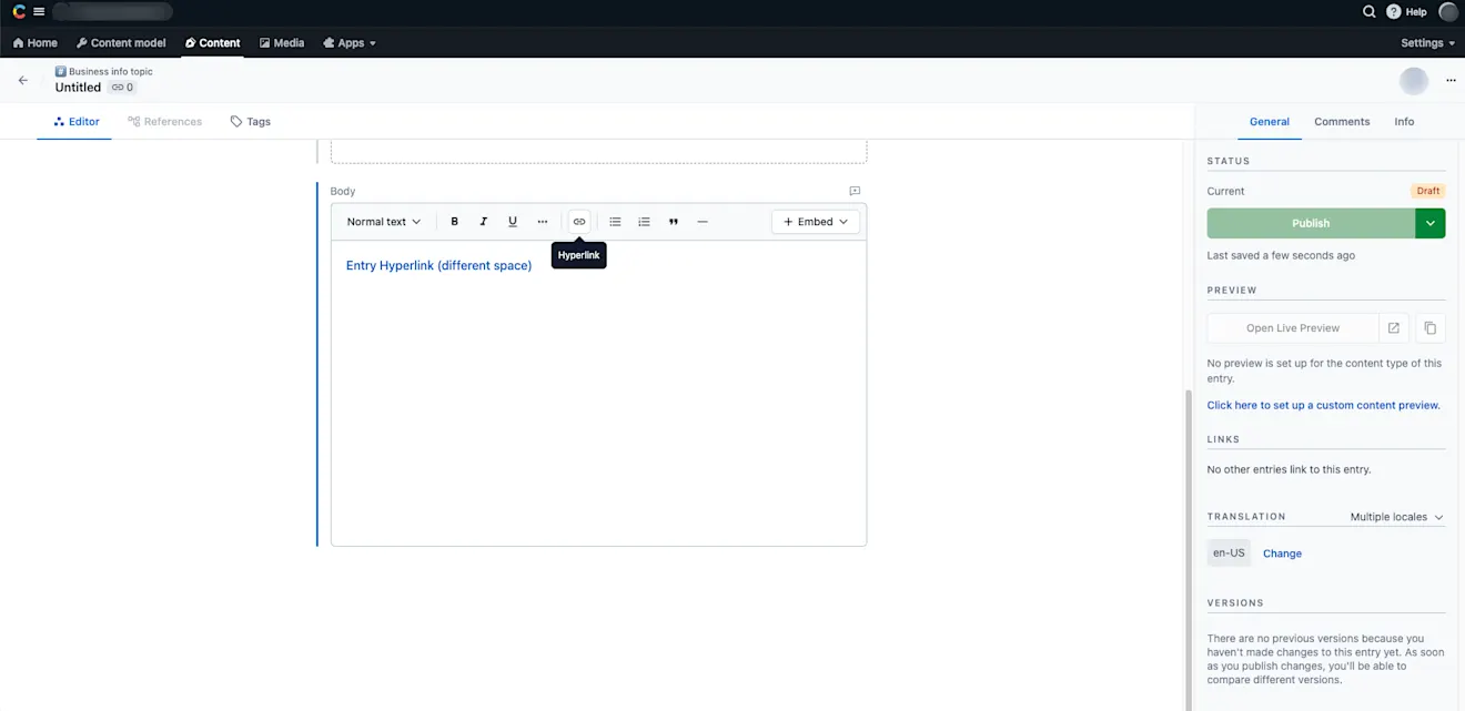 Cross-space references in Rich Text Final result