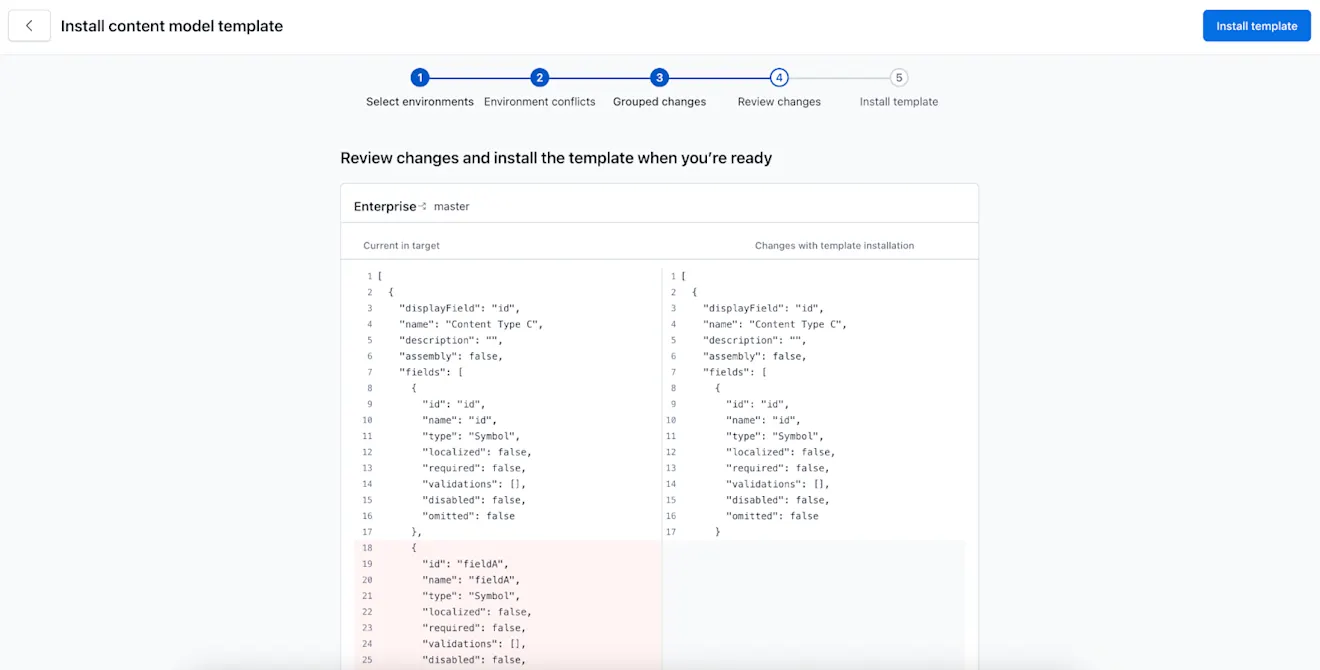 Content model templates: Review changes