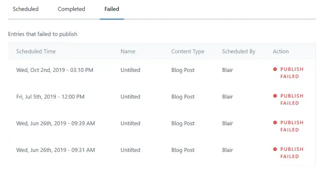 failed publish
