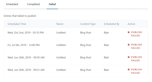 failed publish
