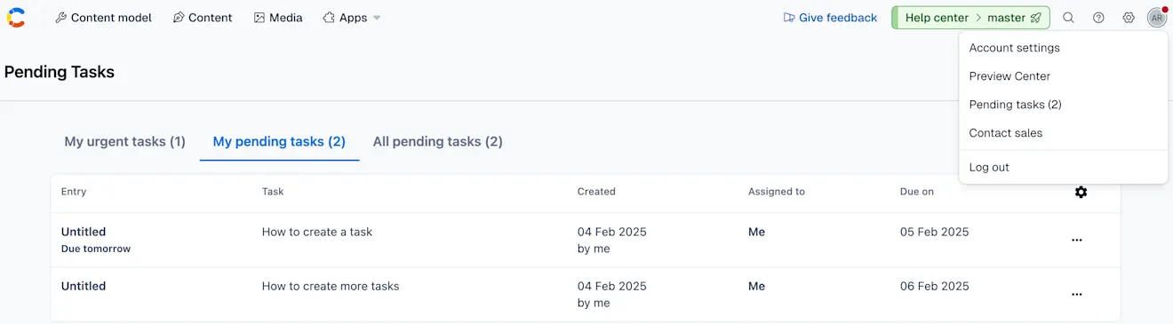 Tasks Pending tasks