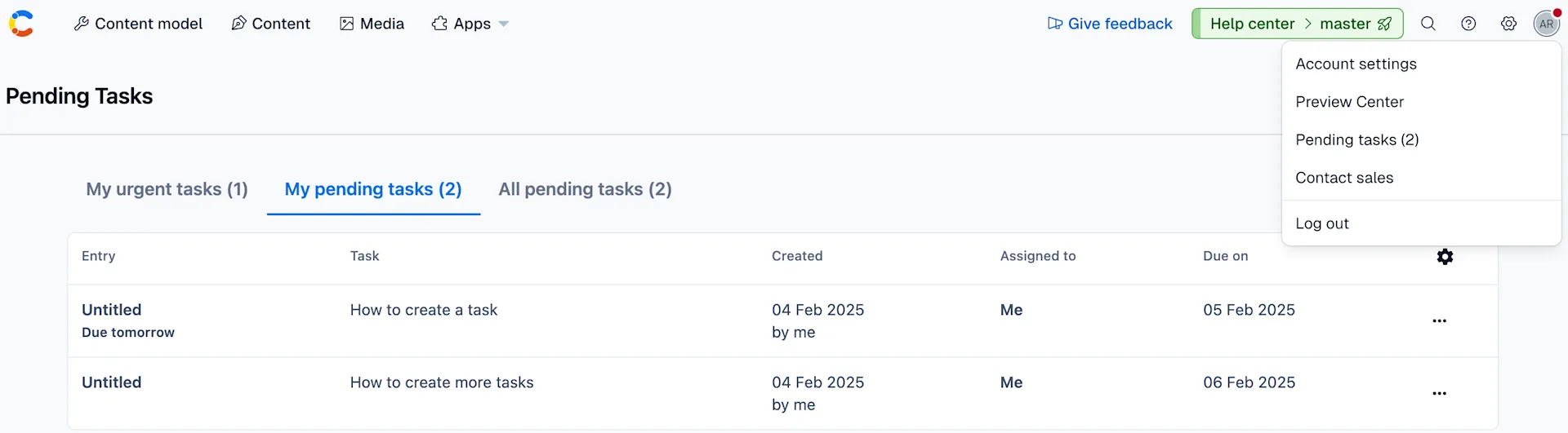 Tasks Pending tasks
