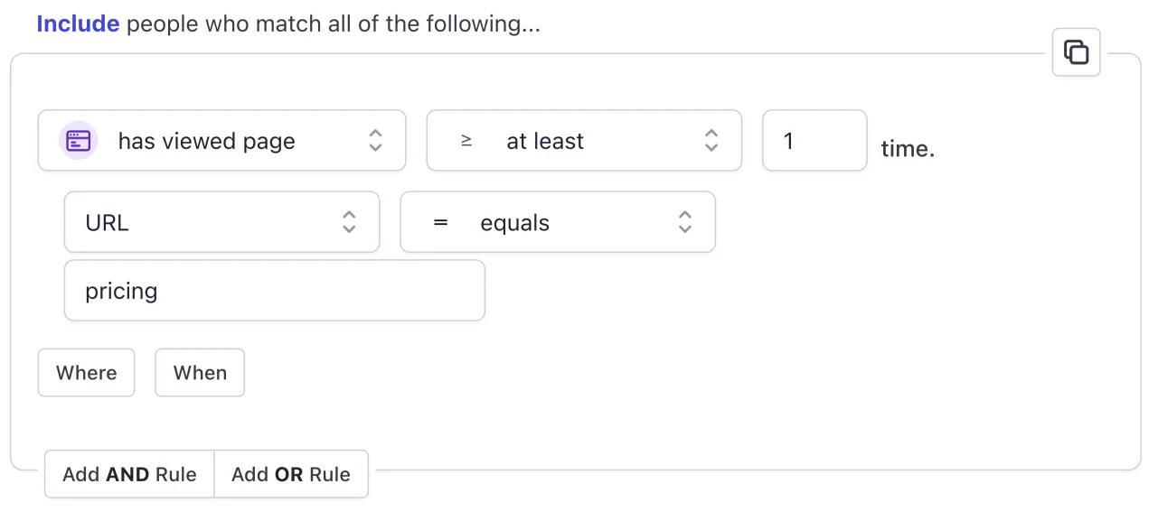 Rule type: has viewed page