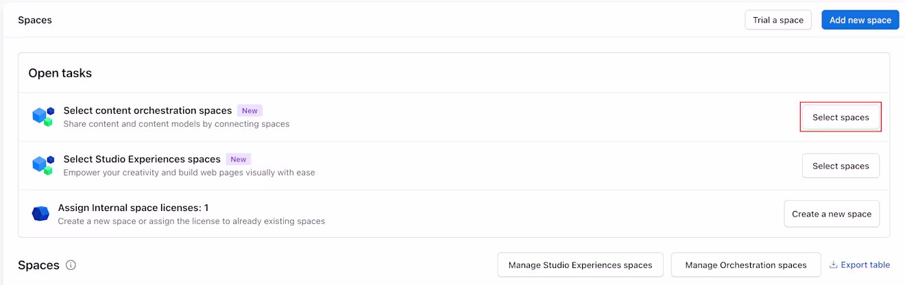 Orchestration Select spaces for orchestration