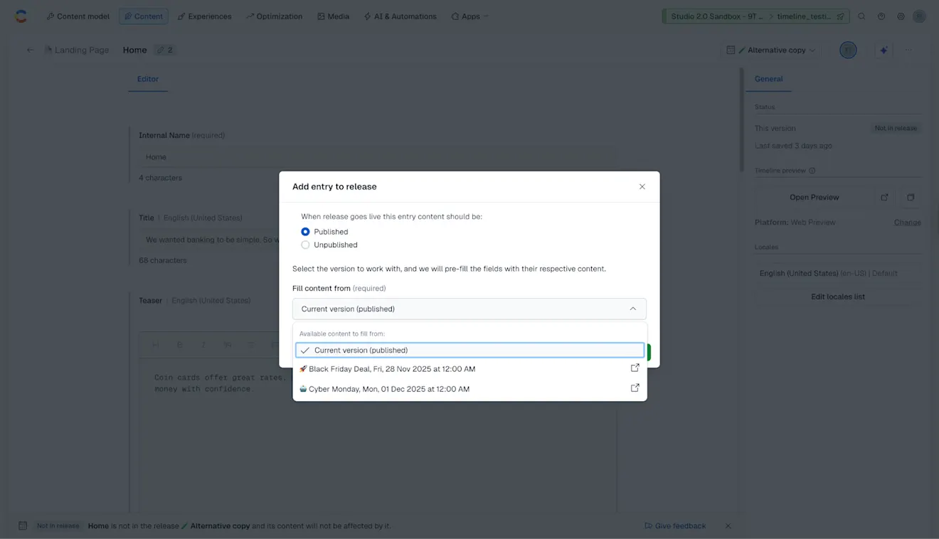 Timeline: Fill content from