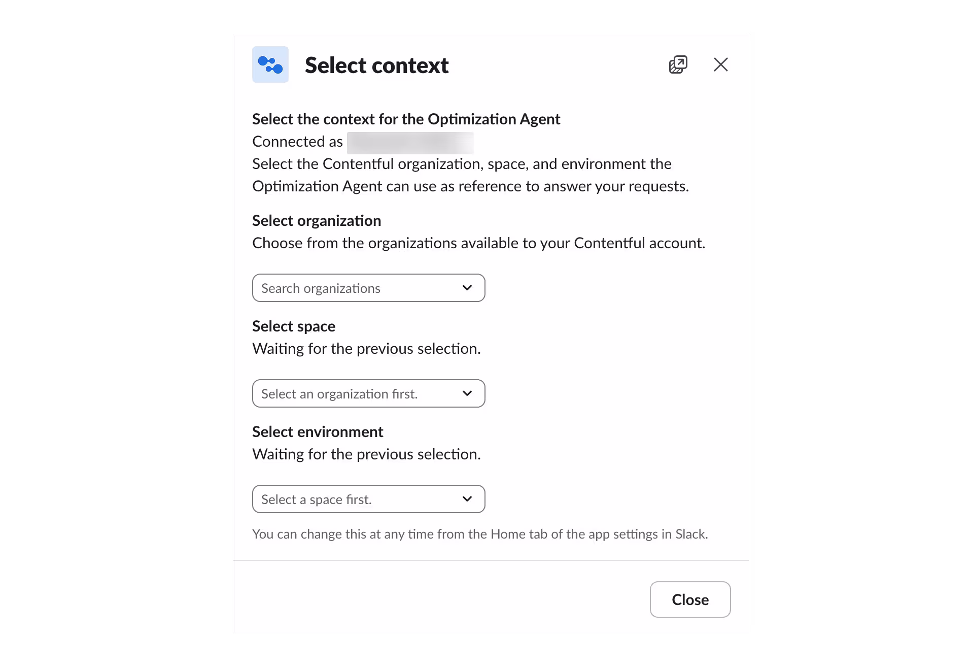 Opt Slack Agent: Select the context