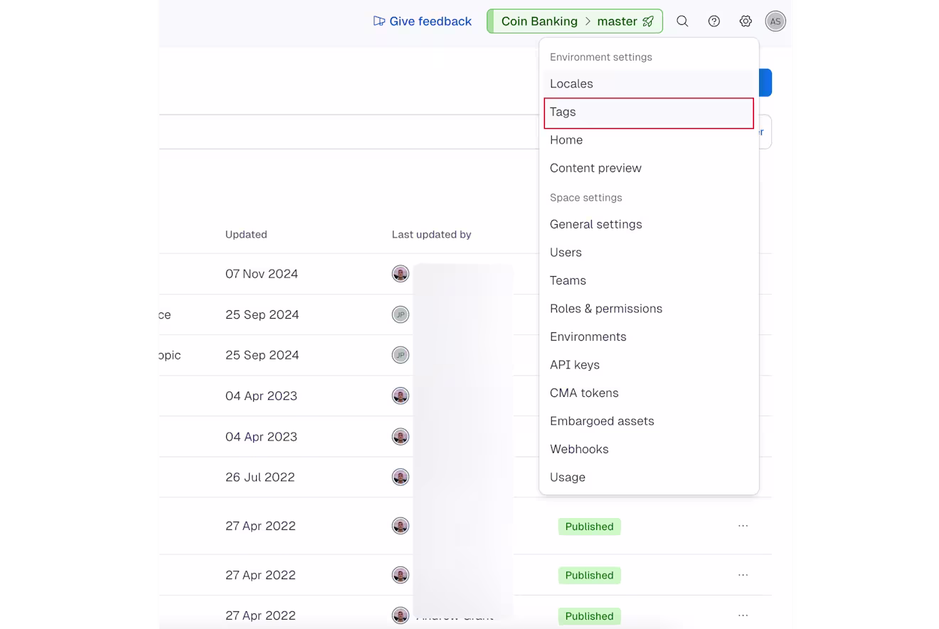 Click settings and select Tags