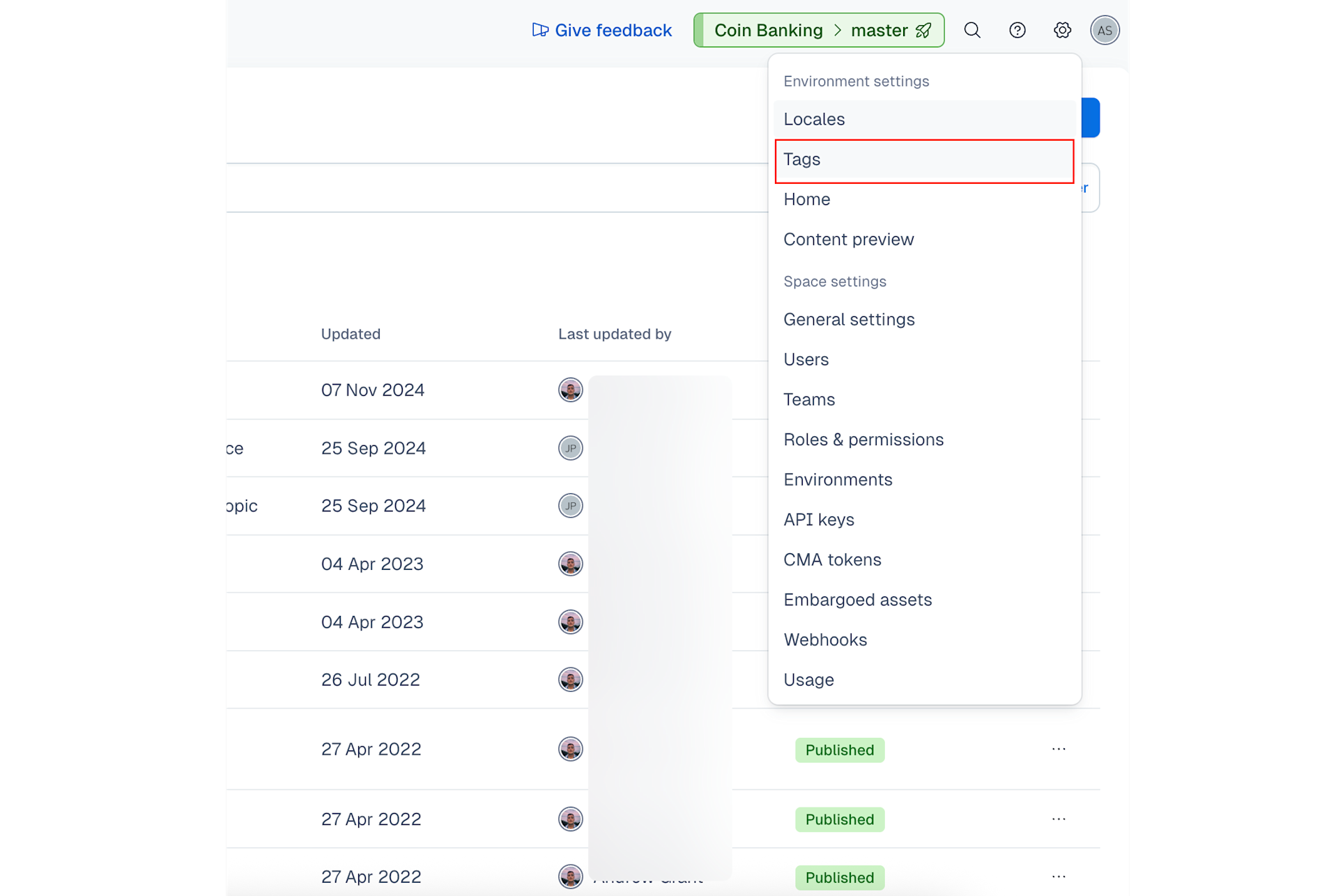 Click settings and select Tags
